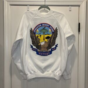 Vintage 91 Operation Desert Storm Gulf War Victory XL White Sweatshirt USA Made